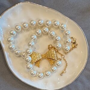 Kate Spade Pearl and Gold Bow Bracelet